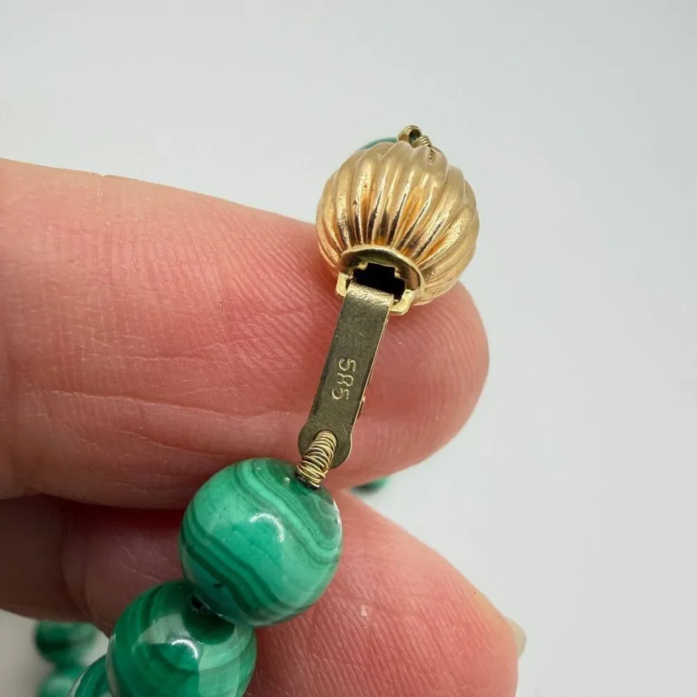 Vintage Malachite and 14kt gold beaded necklace/bracelet set‎ w/ 14kt YG clasps!